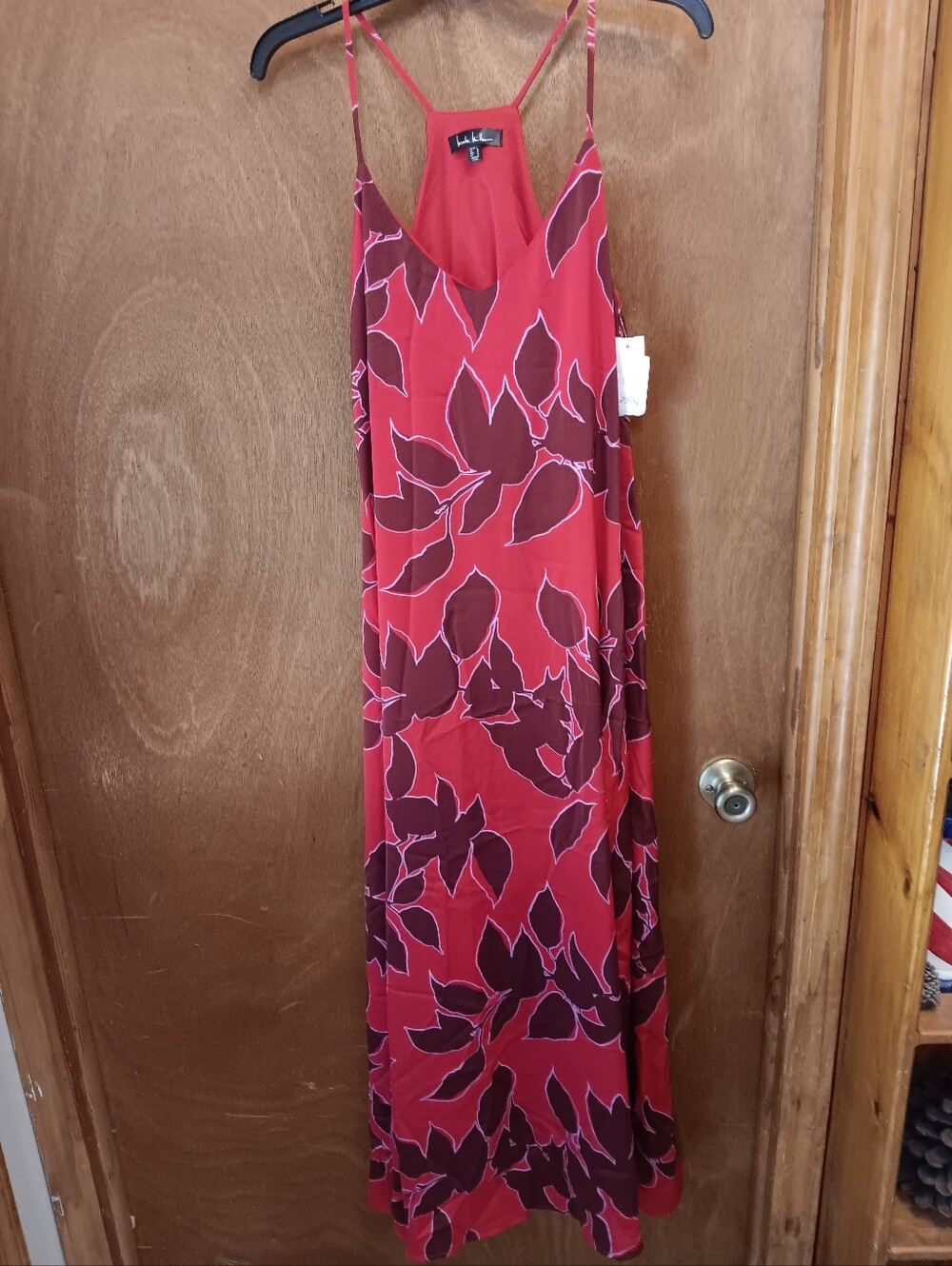 Nicole Miller  Red and Burgundy Floral Slip Maxi Dress
